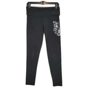 Victoria's Secret Pink Foldover Yoga Pants Womens Medium Tiger Print Bling Logo
